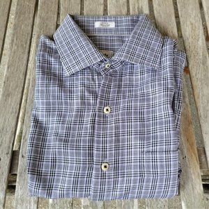 PETER MILLAR Black White Lilac Houndstooth Plaid Shirt Cotton Large L